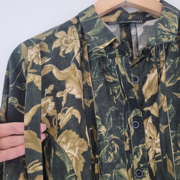 GARYGraham422 Womens Size L Army Floral Long Sleeve Dress Button Front Tie Back - Picture 7 of 12
